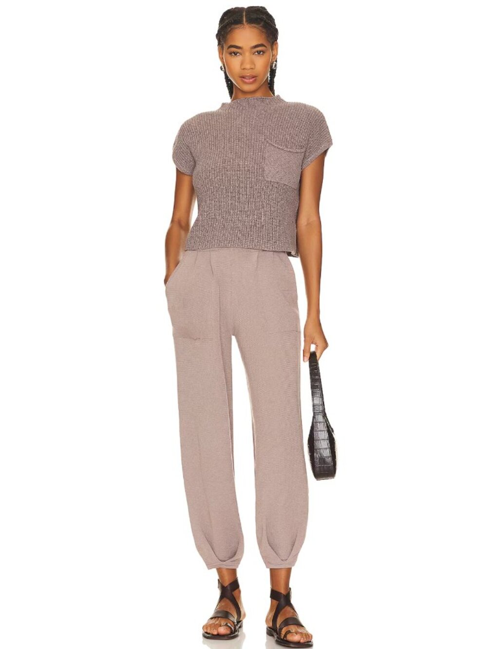 NEW Free People Freya Sweater Pant Cashmere Combo Gray Brown Beige Sweatpants XS